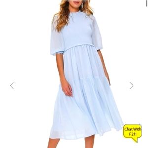 Modest Midi Smocked Ruffle Trim Dress